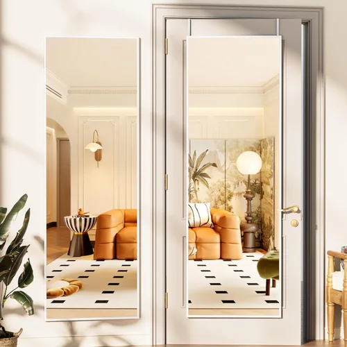 Miniatura 14 de Hasipu - Espejo de puerta de cuerpo completo, 51 x 16 pulgadas, espejo de pared de cuerpo completo para colgar sobre la puerta, espejo para Blanco