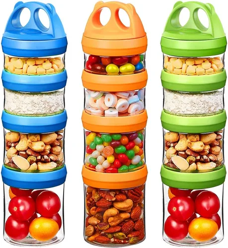 Miniatura 14 de SELEWARE Contenedores apilables portátiles de almacenamiento de alimentos para aperitivos, fórmula en polvo y bebidas, sistema de bloqueo giratorio