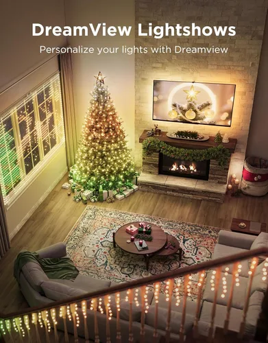 Miniatura 8 de Govee Cadena de luces brillantes de Navidad de 99 pies, cadena de luces RGBWIC con 375 LED de cabeza de bala, controlada por aplicación, más de 140