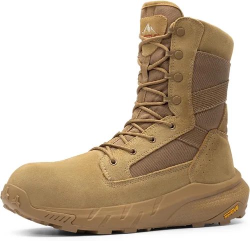 NORTIV 8 Peakforce-Nano - Botas de trabajo para hombre con puntera compuesta de 8 pulgadas, con cremallera lateral ligera ASTM F2412-24 y ASTM Coyote