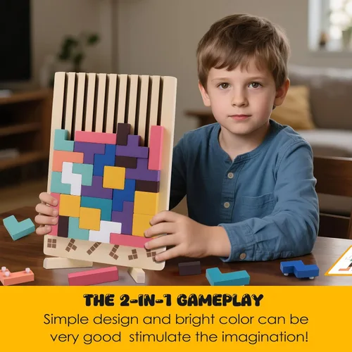 Miniatura 3 de Rompecabezas de madera apilable, rompecabezas de bloque ruso 3D, juego de mesa educativo Montessori, regalo para niños y niñas, bloques apilables