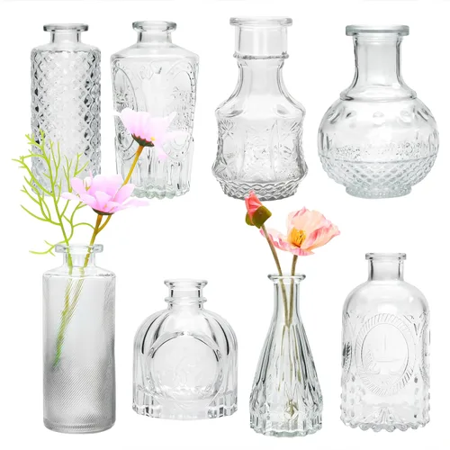 Miniatura 10 de Juego de jarrones de flores negros, jarrón de cristal a granel juego de 8, mini jarrones de sabor artístico y cultural para decoración de oficina