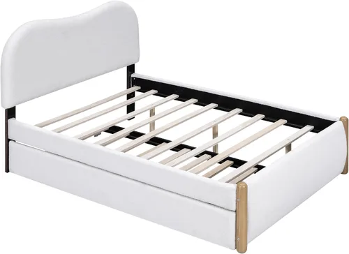 Miniatura 4 de SOFTSEA Cama de plataforma de tamaño matrimonial con nido, cama matrimonial tapizada con cabecero curvado para niños, adolescentes, invitados, tela