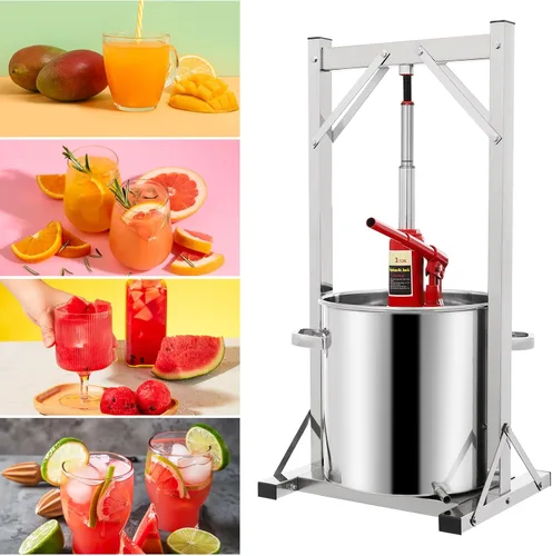 Miniatura 5 de Prensa hidráulica de vino de frutas de 5.8 galones, prensa de frutas grande de acero inoxidable de 22 litros para hacer jugos naturales con cubo