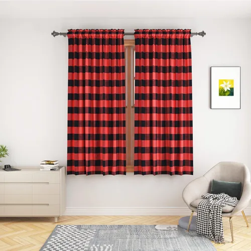 Miniatura 45 de UPOPO Cortinas de ventana Buffalo Check 122 cm de largo, cortinas de algodón para sala de estar, paneles de cortina a cuadros para dormitorio