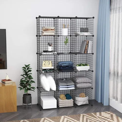 Miniatura 5 de C&AHOME Almacenamiento de cubos de alambre, organizador de 16 cubos de almacenamiento de rejillas metálicas, estantes de almacenamiento, estantería