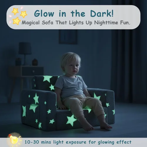Miniatura 8 de Tiita Silla Sofá para Niños, Sillas Sofá Cómodas Plegables para Niños Pequeños, Sofá de Felpa 2 en 1 para Niños Desplegable, Silla Sofá con estrella