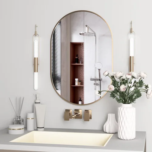 Espejo ovalado de baño, espejo de tocador de pared con cápsula, espejos de píldora de 24 x 36 pulgadas montados en pared, espejo grande y moderno