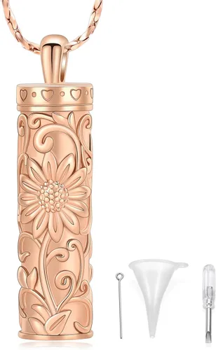 Miniatura 30 de Collar de urna de girasol para cenizas, collar de barra cilíndrica para cenizas para mujer, colgante de recuerdo para cenizas, joyería de cremación