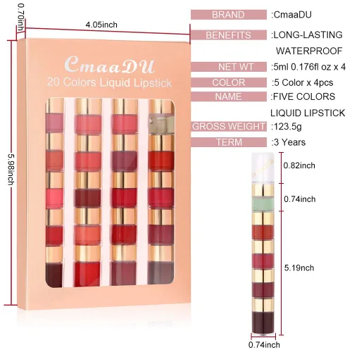 Miniatura 7 de evpct - Juego de 20 labiales líquidos mate para mujeres de piel oscura; paquetes de brillos labiales líquidos mate de larga duración, color rojo