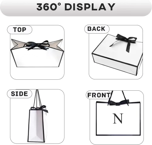 Miniatura 3 de QLSKO - Bolsa de regalo inicial con lazo de cinta, bolsa de papel horizontal personalizada, bolsa de regalo con monograma para cumpleaños
