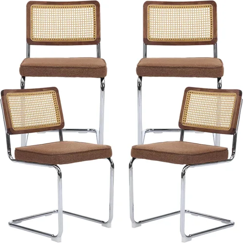 Miniatura 17 de ODUSE-DAILY Black Modern Rattan Dining Chairs Set of 4, Linen Fabric Upholstered Kitchen & Dining Room Chairs Set of 4, Sillas de Comedor, Cane