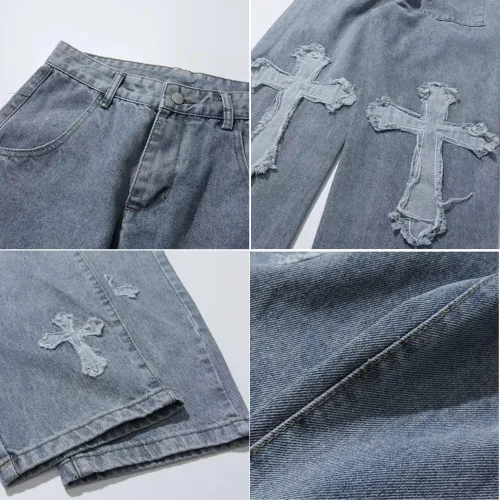 Miniatura 5 de KCLOT Jeans rectos estilo hip hop para hombre, de pierna ancha, estilo de los años 90