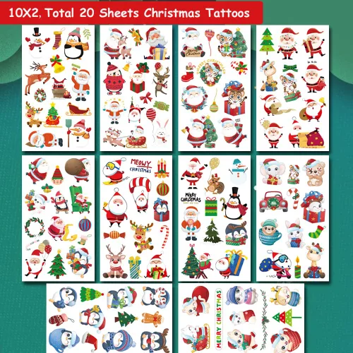Miniatura 2 de 240 tatuajes temporales de Navidad para niños, 20 hojas de tatuajes falsos de Navidad para niñas y niños, regalos de fiesta de Navidad, decoración