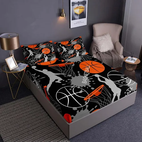 Miniatura 3 de Bodhi Juego de sábanas de baloncesto, juego de cama matrimonial para niños, juego de ropa de cama deportiva para niños con 2 fundas de almohada