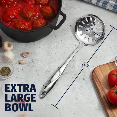 Miniatura 4 de Zulay Kitchen Cuchara Ranurada de Acero Inoxidable - 14.5” Gran Cuchara de Freír y Escumador para Drenar y Servir - Utensilio de Cocina Resistente
