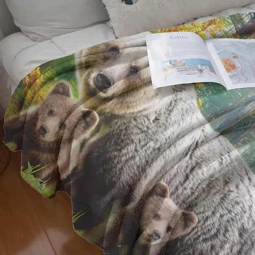 Miniatura 6 de Manta de Forro Polar de 80"x60", Suave, Acogedora, Cálida, Difusa, Manta de Franela de Felpa, Familia de Osos Pardos en el Bosque, Manta para Sofá