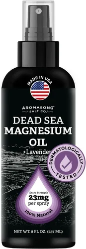 Aromasong Spray de magnesio con lavanda - Fuerza extra (23 mg en cada pulverización) 8 oz - Atomizador de aceite de magnesio natural y puro -