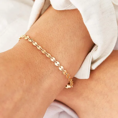 Miniatura 2 de DeScount - Pulsera de cadena de elegante oro para mujer, pulseras de cadena individual o en capas, con eslabón de dije de corazón, karma, triángulo