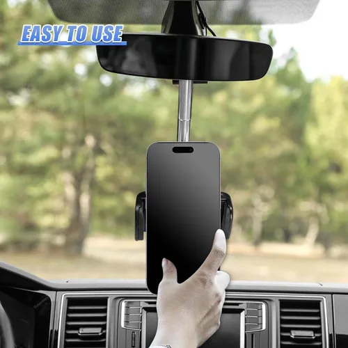 Miniatura 5 de Soporte para teléfono para espejo retrovisor de automóvil, multifuncional, antivibración, rotación de 360°, soporte de navegación retráctil