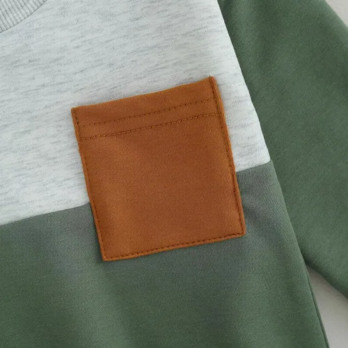 Miniatura 97 de Conjunto de ropa de otoño e invierno para bebé niño pequeño, sudadera de manga larga con colores contrastantes, pantalones elásticos para recién