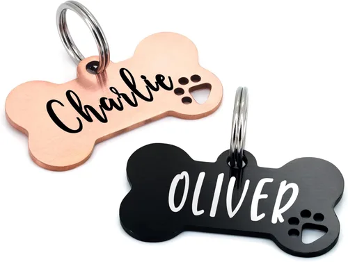 Miniatura 25 de Ultra Joys Placas de Identificación para Perros Personalizadas para Mascotas - Placa de ID Personalizada con Pata Hueca - Placa Grabada para Perros