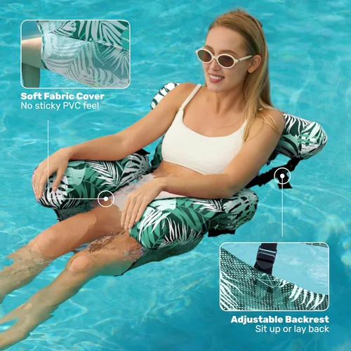 Miniatura 4 de Sloosh Sillas flotantes de piscina para adultos, sillas inflables de piscina, hamaca flotante con patrón de plantas para adultos, flotadores