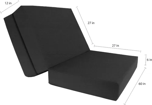 Miniatura 5 de D&D Futon Furniture - Cama de espuma triple plegable, colchón otomano plegable (negro, tamaño individual (6 x 39 x 75)
