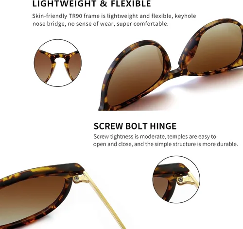 Miniatura 4 de SUNGAIT Gafas de sol redondas vintage para mujeres y hombres, estilo clásico retro