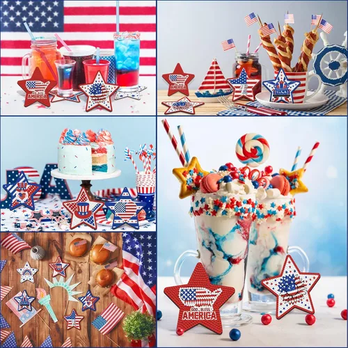 Miniatura 6 de Purpeak 8 posavasos de pintura de diamantes del 4 de julio, Día de la Independencia patriótico, posavasos de arte de diamantes para el 250