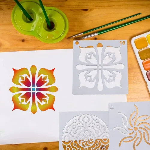 Miniatura 7 de 64 plantillas de pintura (3.543 in x 3.543 in), plantilla de puntos de mandala de DaKuan para creación artística, murales, libros, telas, creación