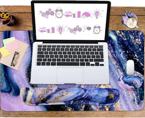 Miniatura 5 de Alfombrilla de ratón grande para juegos de 4 en 1 y reposa muñeca para teclado, almohadilla de escritorio para teclado y ratón, alfombrilla Mármol