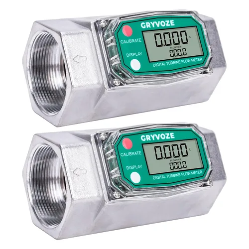 Miniatura 8 de Medidor de flujo de combustible de turbina digital de 1 pulgada, medidor de flujo de rosca NPT en línea de 2.6-26 GPM con adaptadores de 3/4