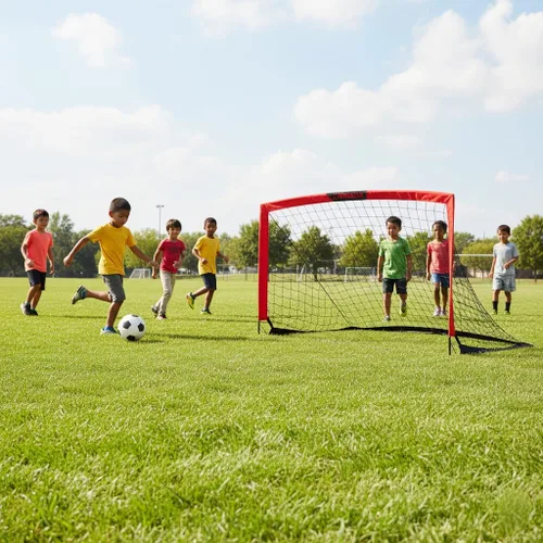 Miniatura 6 de L RUNNZER Portería de fútbol para niños, red de fútbol desplegable para patio trasero, juego de 2 con funda de transporte portátil Rojo