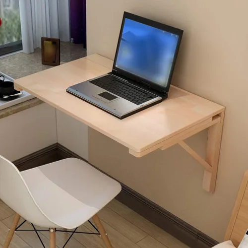 Miniatura 4 de Mesa flotante de hojas colgantes para montar en la pared, mesa de comedor plegable de madera maciza, escritorio de computadora multifunción, mesa