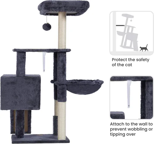 Miniatura 5 de Heybly Árbol de Gato con Cepillo Auto-Limpieza, Torre de Gato para Interior con Nido Acolchado, Casa de Gato con Cesta, Tabla de Rascar y Poste