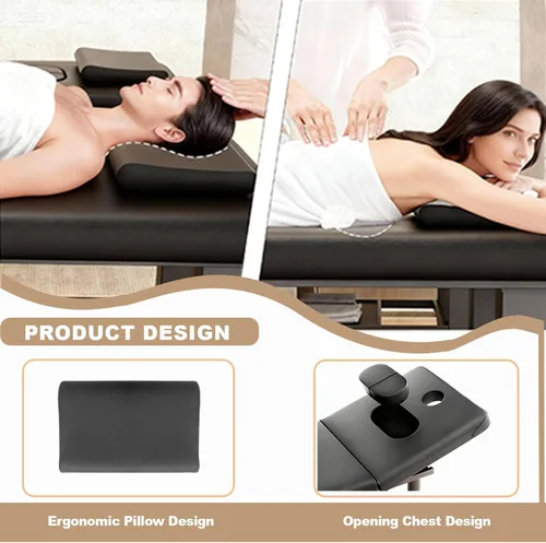 Miniatura 5 de Mesa de masaje estacionaria de 32 pulgadas de ancho, cama de masaje resistente de 2000 libras, cama de pestañas con respaldo ajustable, cama de spa