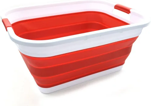 SAMMART Cesta de lavandería de plástico plegable de 41L (10.8 galones) - Contenedor/Organizador de almacenamiento plegable emergente - Tina de Rojo