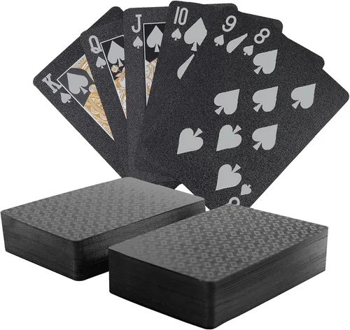 Miniatura 8 de 10 Paquetes de Cartas de Juego - 5 Negras 5 Doradas HD, 54 Cartas de Póquer Estándar de Plástico Impermeable para Fiestas Familiares naipes de oro
