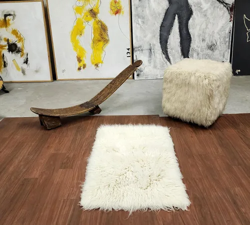 Miniatura 2 de Elegantes alfombras griegas flokati. Pelo suave y esponjoso de 3 pulgadas. 100% lana natural. Alfombra moderna de color blanco roto lanudo