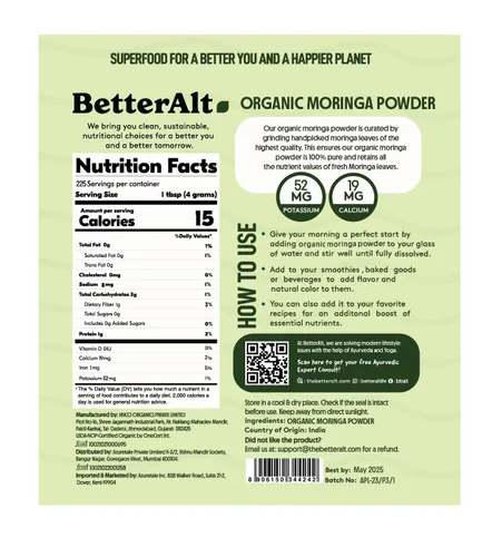 Miniatura 2 de Better Alt Polvo de moringa orgánico, certificado por USDA, polvo de hoja de moringa, perfecto para batidos, té, bebidas y recetas, superalimento