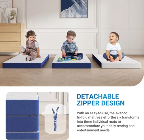 Miniatura 2 de Avenco Cubrecolchón de espuma viscoelástica de tres pliegues de 4 pulgadas, colchón plegable portátil individual con funda extraíble lavable, diseño