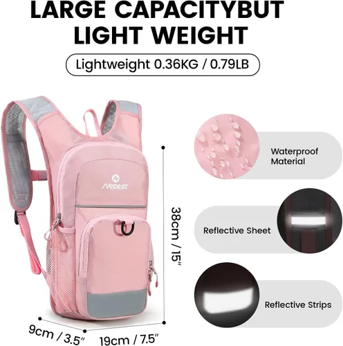 Miniatura 4 de Nepest Mochila de hidratación para niños, mini mochila de agua con vejiga de agua de 1.5L para senderismo, ciclismo, correr Rosa