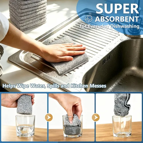 Miniatura 3 de Paños de Tela de Cocina para Platos (Paquete de 12), Paños de Cocina Premium, Paño de Limpieza de Microfibra Súper Absorbente, Antiadherente al Gris