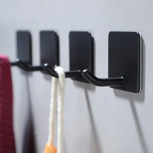 Miniatura 13 de YIGII Ganchos adhesivos/Gancho para toalla - Ganchos de pared que se adhieren, resistentes para colgar toallas/abrigo/sombrero/bolso en baño, Negro-a