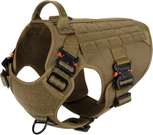 ICEFANG Arnés táctico para perro con 4 hebillas de metal, chaleco, equipo para transportar carga, ligero y modular para perro con asa, sin correa de