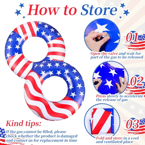 Miniatura 5 de Flotador de piscina con bandera de Estados Unidos de 36 pulgadas, anillo inflable para piscina, flotador patriótico redondo para playa, lago