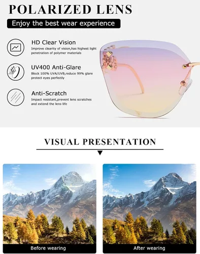 Miniatura 7 de AEVOGUE - Los lentes de sol para mujer, sin bordes, lentes de corte de diamante, de tamaño grande (AE0534)