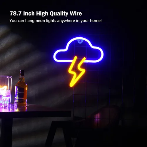 Miniatura 5 de Letrero de neón LED de nube y relámpagos para decoración de pared, luz de neón colgante con batería o USB, luces de neón para dormitorio, estética