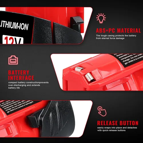 Miniatura 3 de Milwaukee - Paquete de 2 baterías de repuesto de 3500mAh 48-11-2440 para Milwaukee de 12 V, litio 48-11-2420 48-11-2430 48-11-2450 48-11-2460